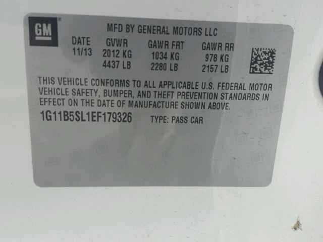 1G11B5SL1EF179326 - 2014 CHEVROLET MALIBU LS 白色 照片 10