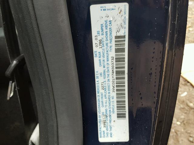 3VWCD21Y74M303732 - 2004 VOLKSWAGEN NEW BEETLE 蓝色 照片 10