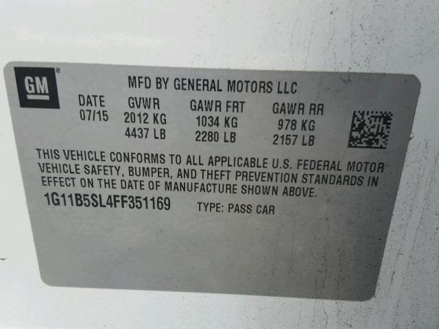 1G11B5SL4FF351169 - 2015 CHEVROLET MALIBU LS 白色 照片 10