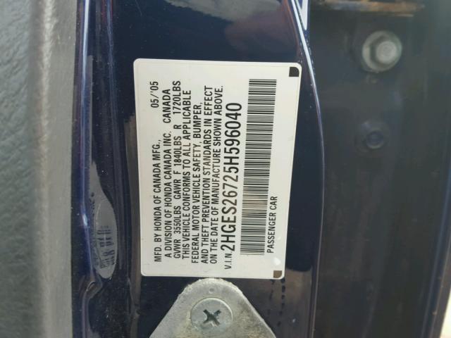 2HGES26725H596040 - 2005 HONDA CIVIC EX BLUE photo 10