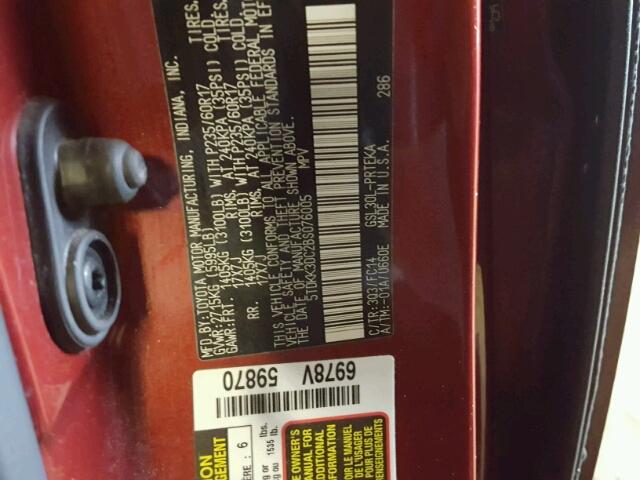 5TDKK3DC2BS076005 - 2011 TOYOTA SIENNA LE RED photo 10