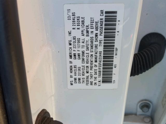 19UUB1F55FA020446 - 2015 ACURA TLX TECH WHITE photo 10