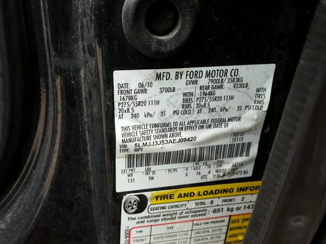 5LMJJ3J53AEJ09420 - 2010 LINCOLN NAVIGATOR შავი ფოტო 10