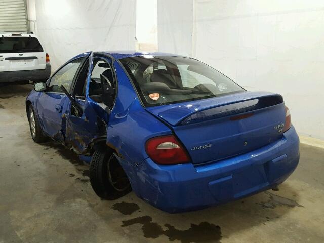 1B3ES56C05D200487 - 2005 DODGE NEON SXT BLUE photo 3