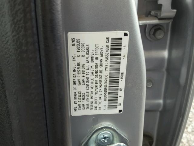 1HGCM56886A007035 - 2006 HONDA ACCORD EX SILVER photo 10