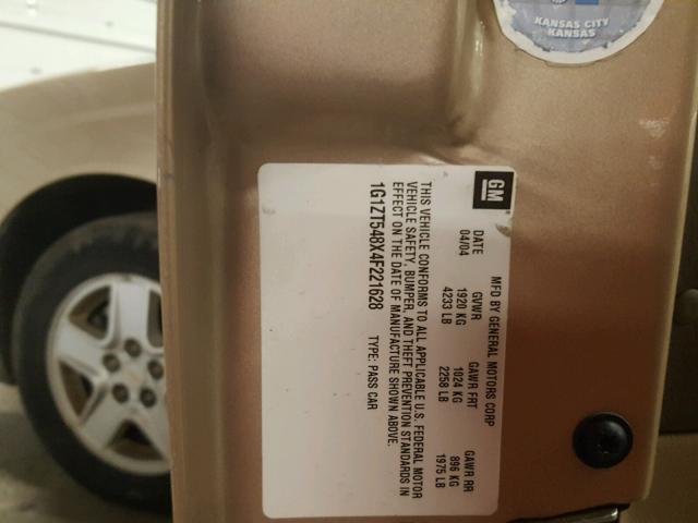 1G1ZT548X4F221628 - 2004 CHEVROLET MALIBU LS ოქროსფერი ფოტო 10