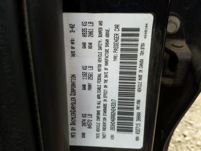 2B3HD46R82H243317 - 2002 DODGE INTREPID S 蓝色 照片 10