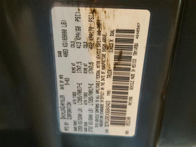3D7KU28C43G843423 - 2003 DODGE RAM 2500 S GRAY photo 10