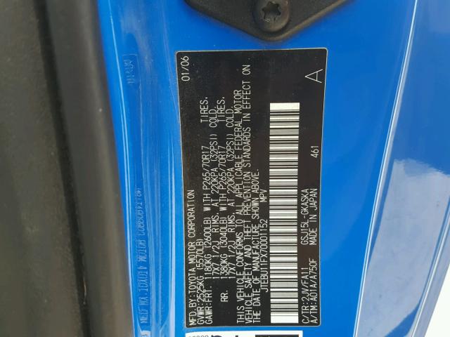 JTEBU11FX70001152 - 2007 TOYOTA FJ CRUISER BLUE photo 10