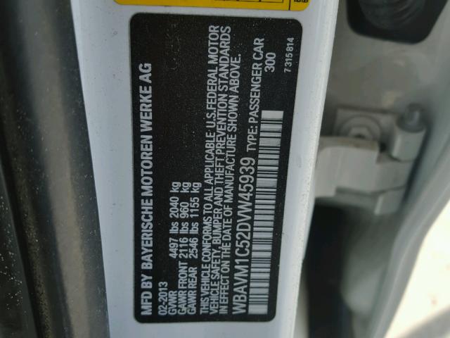 WBAVM1C52DVW45939 - 2013 BMW X1 SDRIVE2 WHITE photo 10