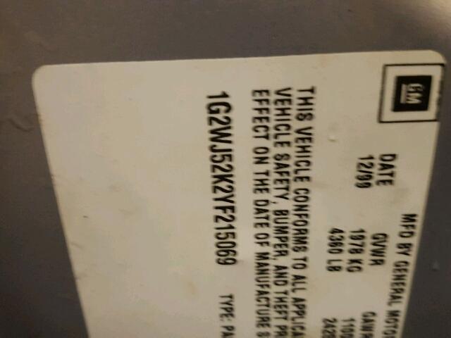 1G2WJ52K2YF215069 - 2000 PONTIAC GRAND PRIX SILVER photo 10