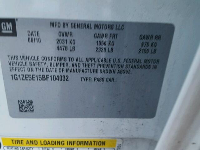 1G1ZE5E15BF104032 - 2011 CHEVROLET MALIBU LTZ 白色 照片 10