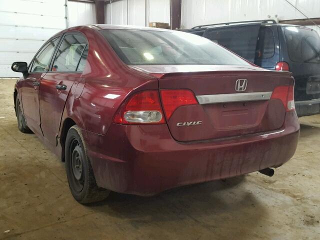 2HGFA16489H013600 - 2009 HONDA CIVIC DX-G BURGUNDY photo 3