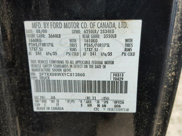 2FTRX08WXYCB13860 - 2000 FORD F150 BLACK photo 10