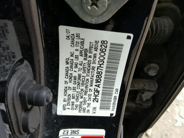 2HGFA16887H300628 - 2007 HONDA CIVIC EX Qara foto 10