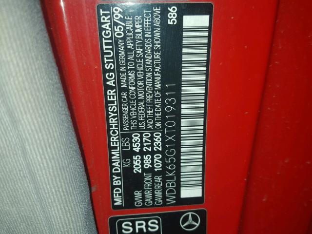 WDBLK65G1XT019311 - 1999 MERCEDES-BENZ CLK 320 RED photo 10