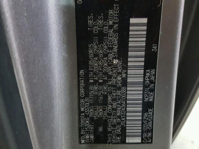 JTLKT324364100388 - 2006 TOYOTA SCION XB SILVER photo 10