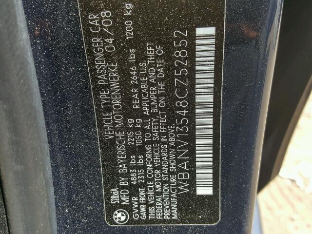 WBANV13548CZ52852 - 2008 BMW 528 BLUE photo 10