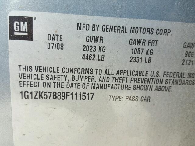 1G1ZK57B89F111517 - 2009 CHEVROLET MALIBU LTZ 蓝色 照片 10