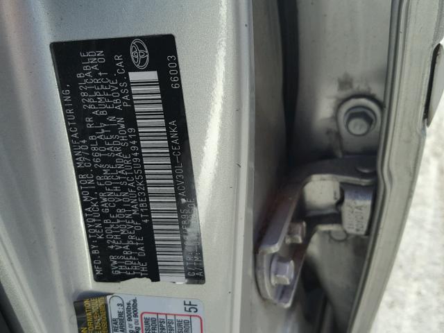 4T1BE32K55U949419 - 2005 TOYOTA CAMRY LE SILVER photo 10