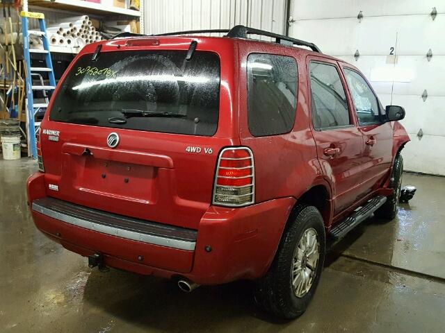 4M2CU97127KJ07497 - 2007 MERCURY MARINER PR RED photo 4