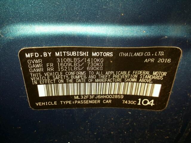 ML32F3FJ6HH002859 - 2017 MITSUBISHI MIRAGE G4 BLUE photo 10