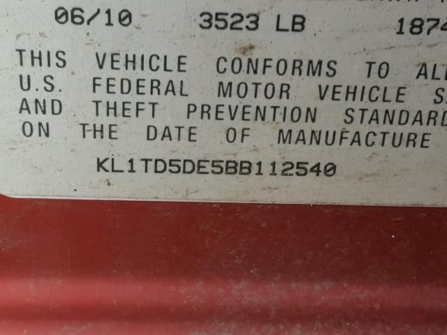 KL1TD5DE5BB112540 - 2011 CHEVROLET AVEO LS 红色 照片 10