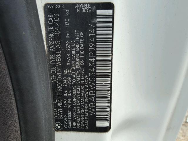 WBABW53434PJ94147 - 2004 BMW 330 CI WHITE photo 10