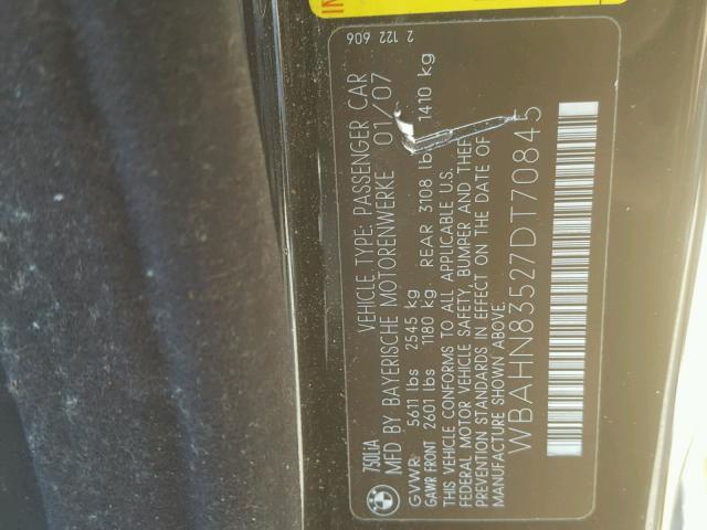 WBAHN83527DT70845 - 2007 BMW 750 BLACK photo 10