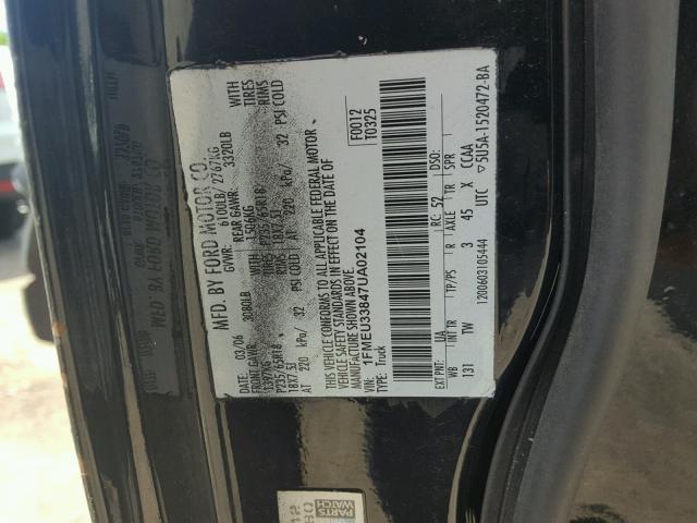 1FMEU33847UA02104 - 2007 FORD EXPLORER S BLACK photo 10