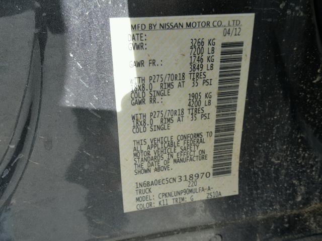 1N6BA0EC5CN318970 - 2012 NISSAN TITAN S GRAY photo 10