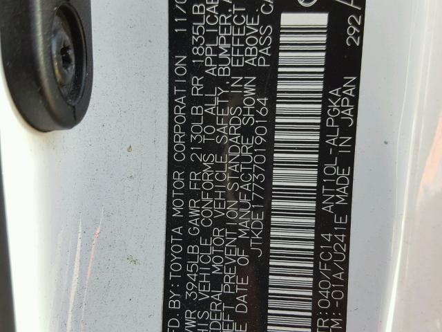 JTKDE177370190164 - 2007 TOYOTA SCION TC 白色 照片 10