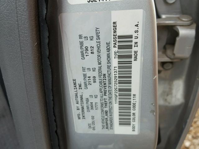 1YVGF22C725291371 - 2002 MAZDA 626 LX GRAY photo 10