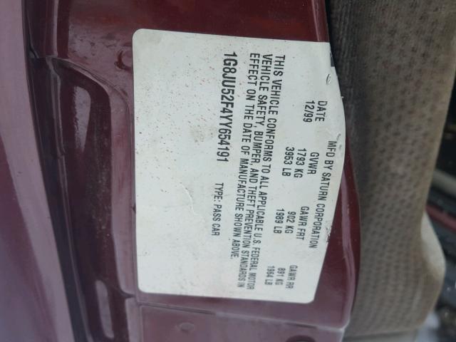 1G8JW52R9YY637911 - 2000 SATURN LS2 MAROON photo 10