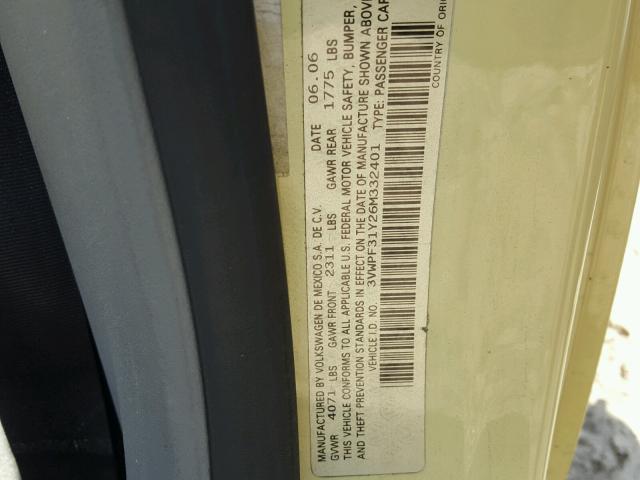 3VWPF31Y26M332401 - 2006 VOLKSWAGEN NEW BEETLE 黄色 照片 10