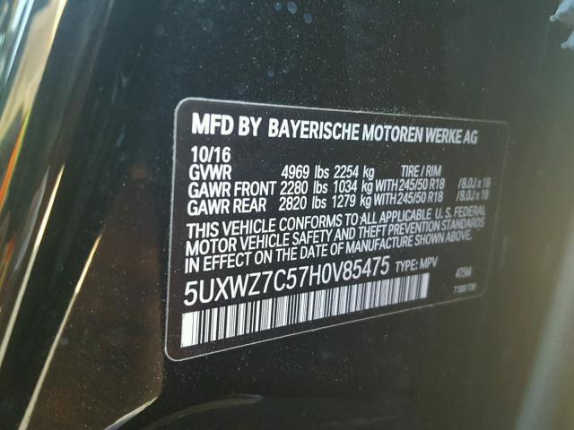 5UXWZ7C57H0V85475 - 2017 BMW X3 SDRIVE2 BLACK photo 10