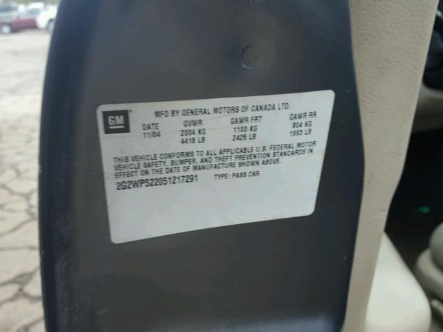 2G2WP522051217291 - 2005 PONTIAC GRAND PRIX GRAY photo 10