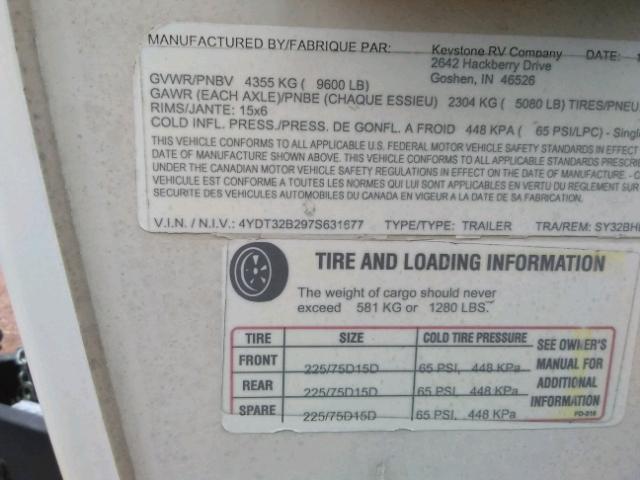 4YDT32B297S631677 - 2007 KEYSTONE OUTBACK TWO TONE photo 10