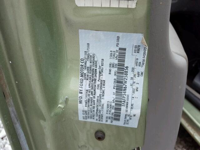 1FAFP34N67W258856 - 2007 FORD FOCUS GREEN photo 10