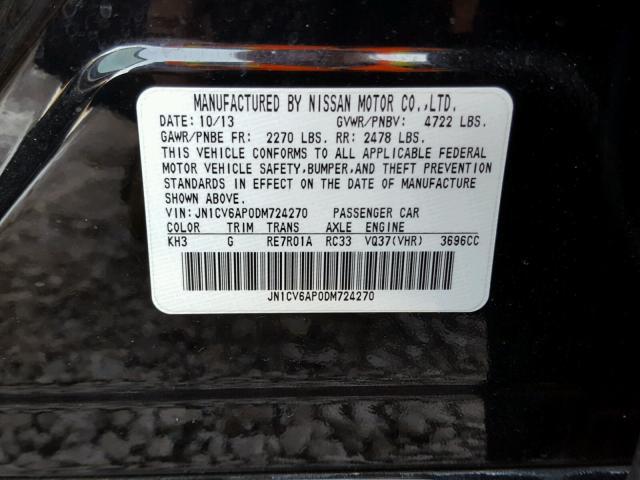 JN1CV6AP0DM724270 - 2013 INFINITI G37 BASE BLACK photo 10