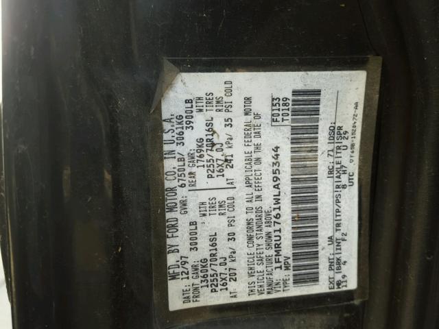 1FMRU1761WLA95344 - 1998 FORD EXPEDITION BLACK photo 10