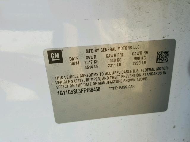 1G11C5SL3FF186468 - 2015 CHEVROLET MALIBU 1LT 白色 照片 10