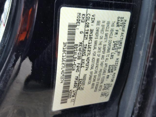 3N1BC11E27L409374 - 2007 NISSAN VERSA S BLACK photo 10