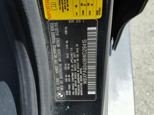 WBXPA93436WD29415 - 2006 BMW X3 3.0I BLACK photo 10