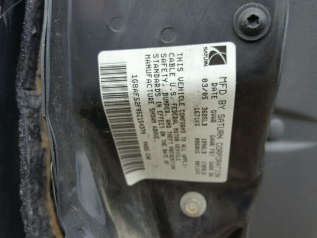 1G8AF52F95Z154379 - 2005 SATURN ION LEVEL SILVER photo 10