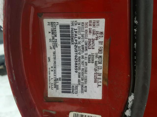 1FALP52U5TG258859 - 1996 FORD TAURUS GL RED photo 10