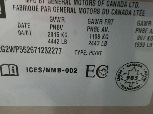 2G2WP552671232277 - 2007 PONTIAC GRAND PRIX 米色 照片 10