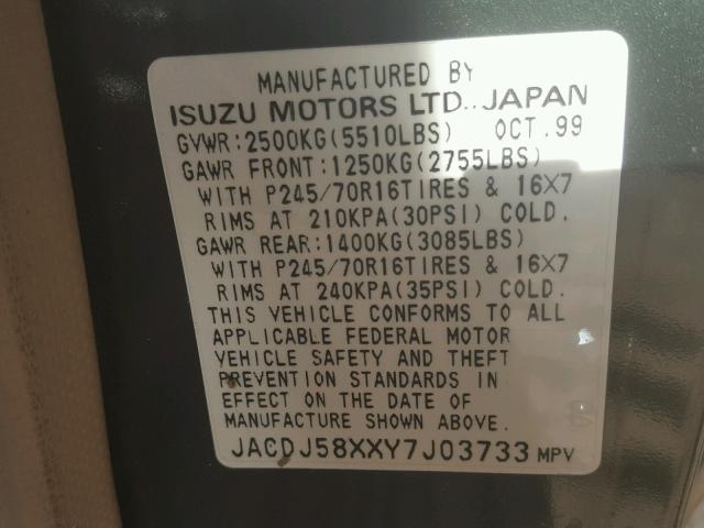 JACDJ58XXY7J03733 - 2000 ISUZU TROOPER S SILVER photo 10