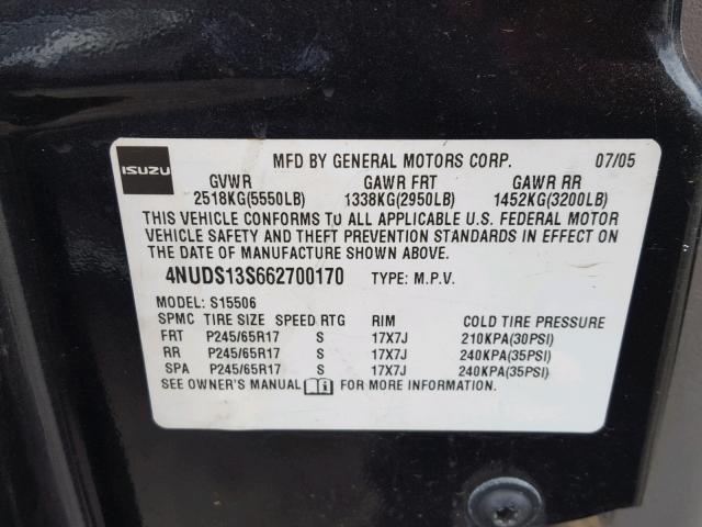 4NUDS13S662700170 - 2006 ISUZU ASCENDER S 石墨色 照片 10