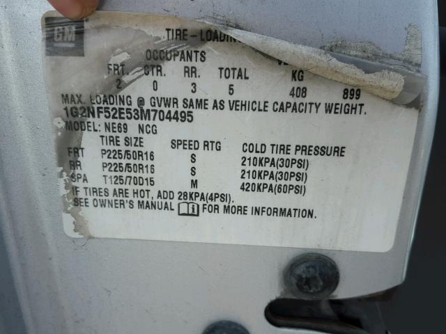 1G2NF52E53M704495 - 2003 PONTIAC GRAND AM S SILVER photo 10